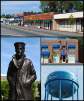 Top, left to right: Downtown Kingsland, statue representing the United States Navy in the Kingsland Veterans Park, Kingsland City Hall, water tower.