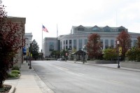 Downtown Edwardsville with the Madison County Administration Building in the background