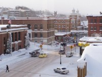Winter in Houghton, Michigan. The post office can be seen at the left.