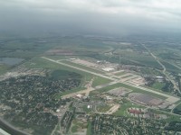 Aerial view of Offutt Air Force Base with Bellevue in foreground
