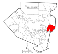 Map of Municipality of Monroeville, Allegheny County, Pennsylvania Highlighted
