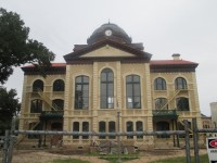 The Colorado County Courthouse under renovation in 2013, with restoration of historic colors